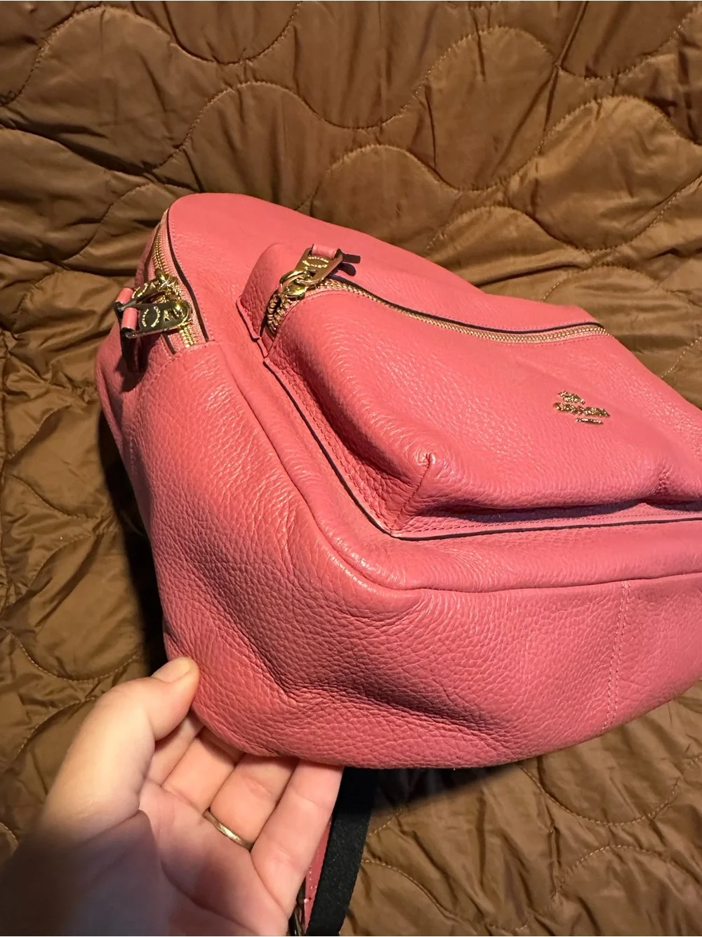 Coach Pink Pebbled Leather Small Backpack with Gold Hardware
